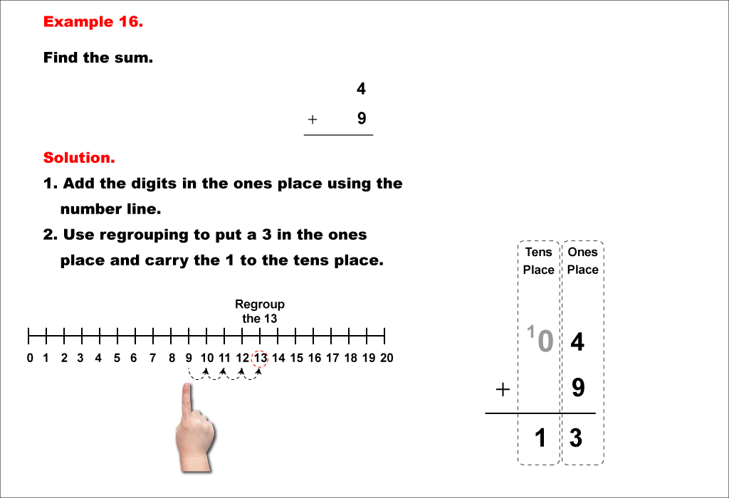 Math Example--Arithmetic--Two-Digit Sums to 20 (With Regrouping)--Example 16