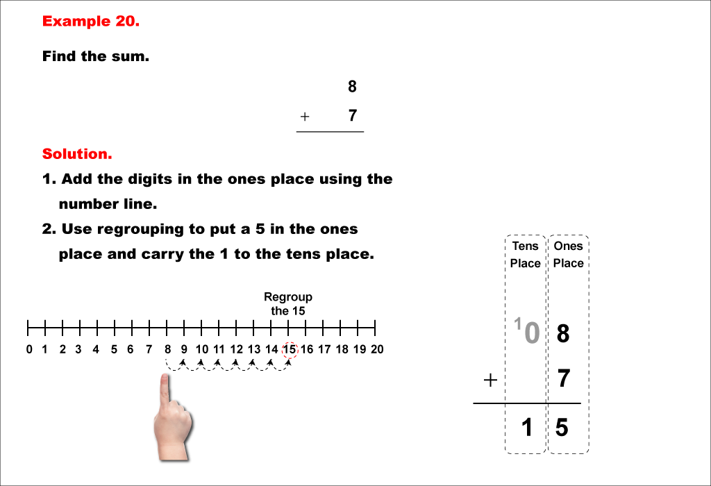 Math Example--Arithmetic--Two-Digit Sums to 20 (With Regrouping)--Example 20