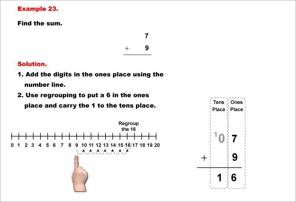 Math Example--Arithmetic--Two-Digit Sums to 20 (With Regrouping)--Example 23