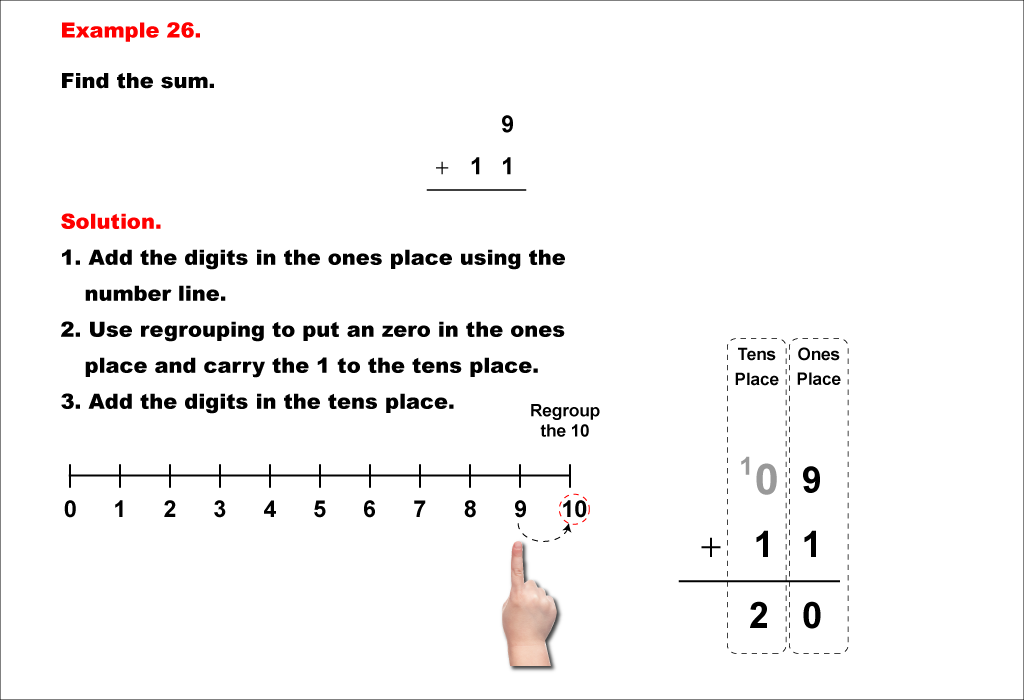 Math Example--Arithmetic--Two-Digit Sums to 20 (With Regrouping)--Example 26