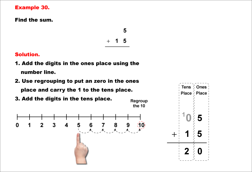 Math Example--Arithmetic--Two-Digit Sums to 20 (With Regrouping)--Example 30