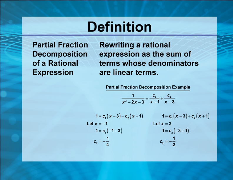 Video Definition 23--Rationals and Radicals--Partial Fraction Decomposition of a Rational Expression (Spanish Audio)