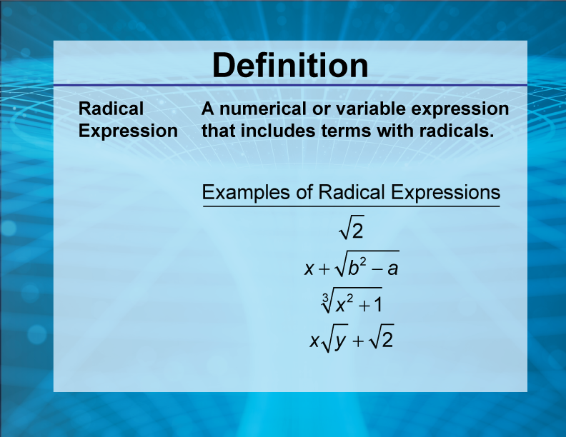 Video Definition 28--Rationals and Radicals--Radical Expression (Spanish Audio)