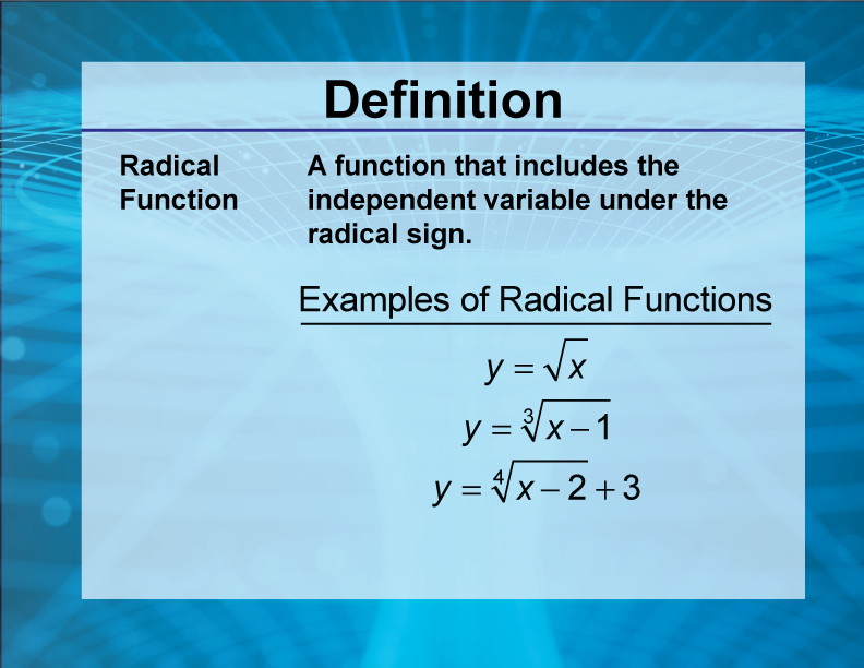 Video Definition 29--Rationals and Radicals--Radical Function (Spanish Audio)