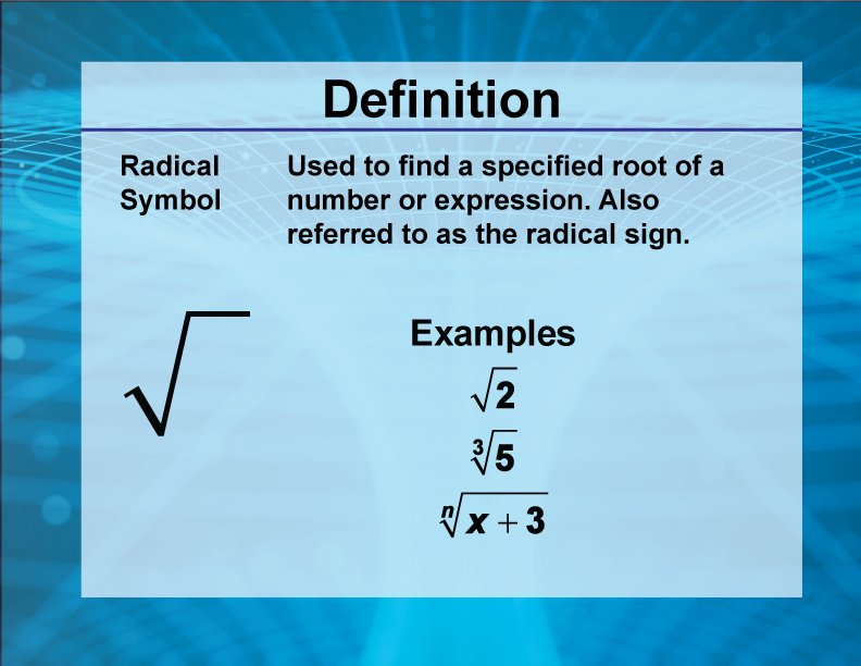 Video Definition 31--Rationals and Radicals--Radical Symbol (Spanish Audio)