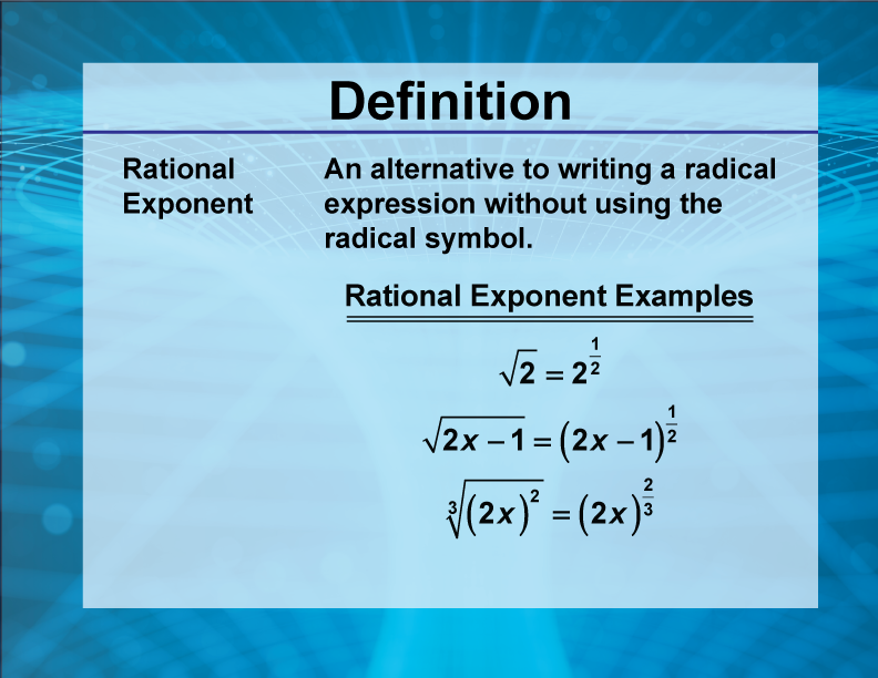 Video Definition 34--Rationals and Radicals--Rational Exponent (Spanish Audio)