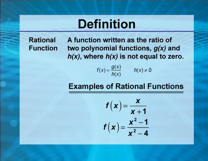 Video Definition 36--Rationals and Radicals--Rational Functions (Spanish Audio)