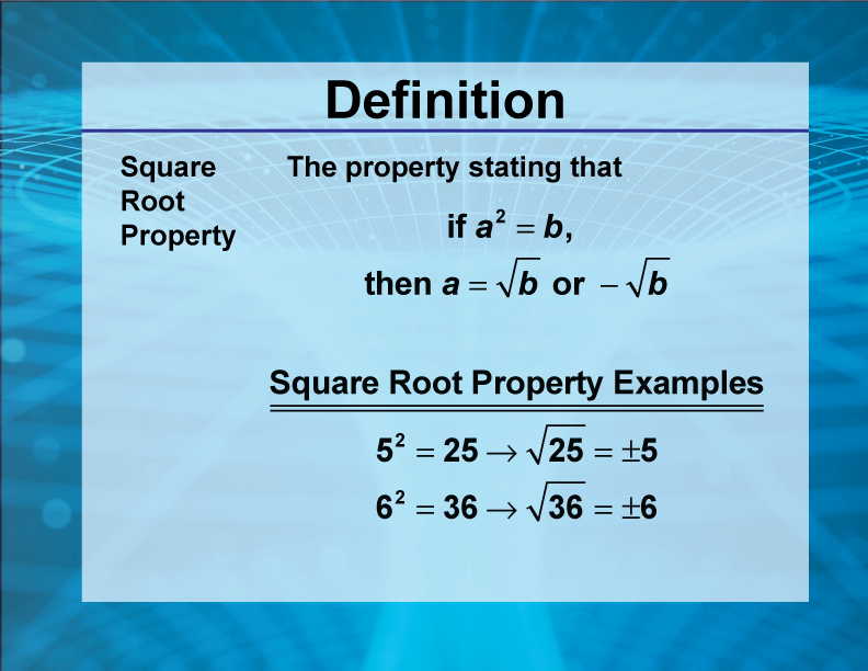 Video Definition 44--Rationals and Radicals--Square Root Property (Spanish Audio)