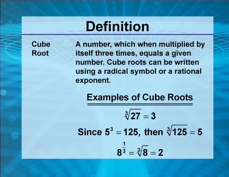 Video Definition 5--Rationals and Radicals--Cube Root (Spanish Audio)