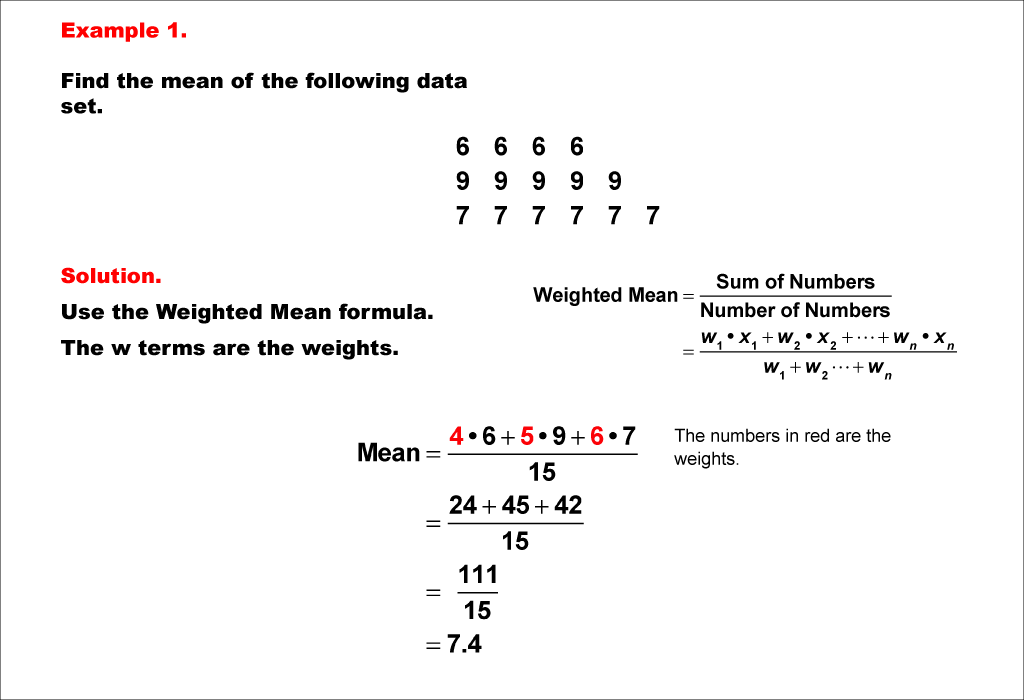 Math Example--Measures of Central Tendency--Weighted Mean--Example 1