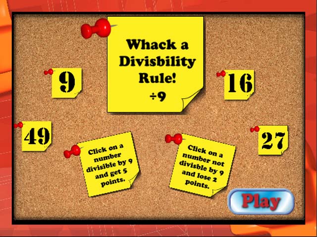 Interactive Math Game--Whack a Divisilbity Rule! 9