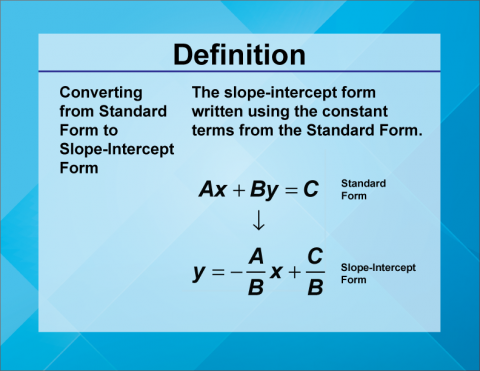 Definition--Linear Function Concepts--Converting from Standard Form to Slope-Intercept Form