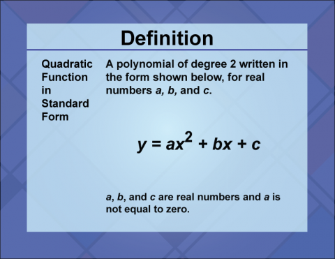 Definition--Quadratics Concepts--Quadratic Function in Standard Form