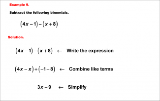 Math Example--Polynomial Concepts--Adding and Subtracting Binomials: Example 9