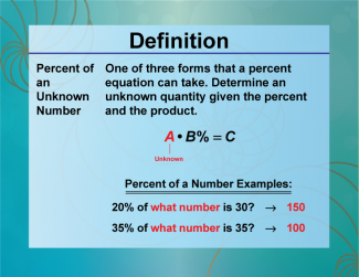 Definition--Ratios, Proportions, and Percents Concepts--Percent of an Unknown