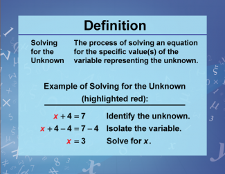 Definition--Variables, Unknowns, and Constants--Solving for the Unknown