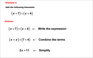 Math Example--Polynomial Concepts--Adding and Subtracting Binomials: Example 2