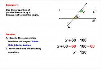 Math Example--Solving Equations--Equations with Angles from Parallel Lines Cut by a Transversal--Example 1