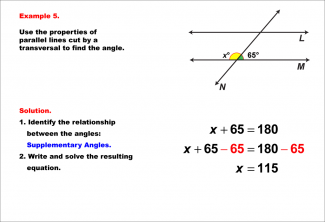 Math Example--Solving Equations--Equations with Angles from Parallel Lines Cut by a Transversal--Example 5