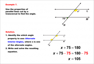 Math Example--Solving Equations--Equations with Angles from Parallel Lines Cut by a Transversal--Example 7