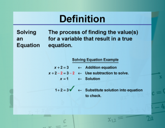 Video Definition 32--Equation Concepts--Solving an Equation