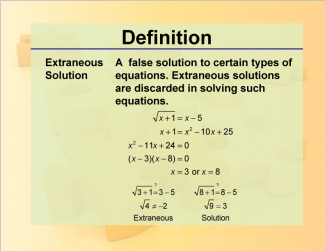 Definition--Rationals and Radicals--Extraneous Solution