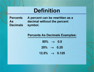 Definition--Ratios, Proportions, and Percents Concepts--Percents as Decimals