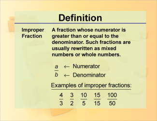 Definition--Fraction Concepts--Improper Fraction