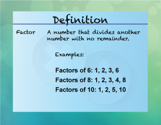 Elementary Definition--Multiplication and Division Concepts--Factor