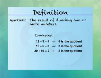 Elementary Definition--Multiplication and Division Concepts--Quotient