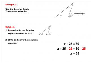 Math Example--Solving Equations--Equations Using the Exterior Angle Theorem--Example 3