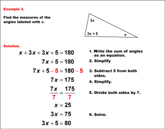 Math Example--Solving Equations--Solving Equations with Angle Measures--Example 3