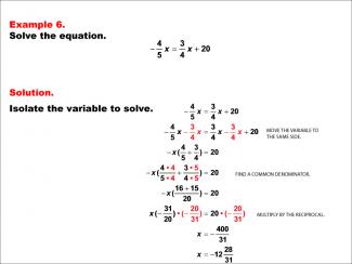 Math Example--Solving Equations--Equations with Fractions: Example 6