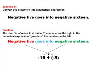 Math Example: Language of Math--Numerical Expressions--Division--Example 34