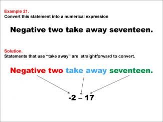 Math Example: Language of Math--Numerical Expressions--Subtraction--Example 21