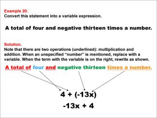 Math Example: Language of Math--Variable Expressions--Multiplication and Addition--Example 20