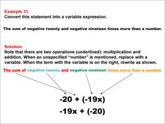Math Example: Language of Math--Variable Expressions--Multiplication and Addition--Example 31