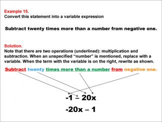 Math Example: Language of Math--Variable Expressions--Multiplication and Subtraction--Example 15