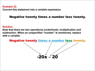 Math Example: Language of Math--Variable Expressions--Multiplication and Subtraction--Example 22