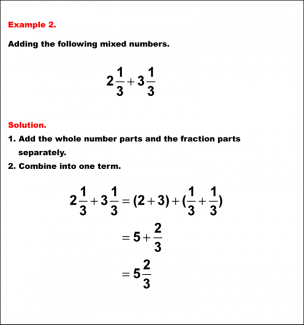 Math Example--Fraction Properties--Adding Mixed Numbers with Like Denominators: Example 2