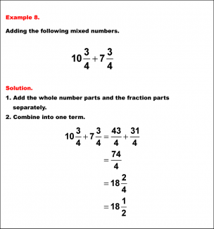 Math Example--Fraction Properties--Adding Mixed Numbers with Like Denominators: Example 8