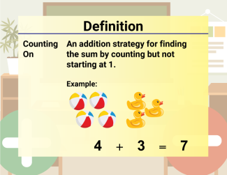 Math Video Definition 12--Addition and Subtraction Concepts--Counting On (Spanish Audio)