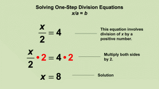 Animated Math Clip Art--Equations--Solving One-Step Division Equation 1