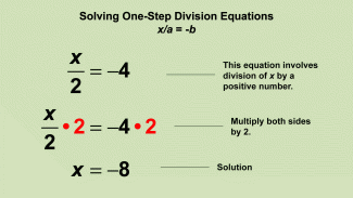 Animated Math Clip Art--Equations--Solving One-Step Division Equation 3