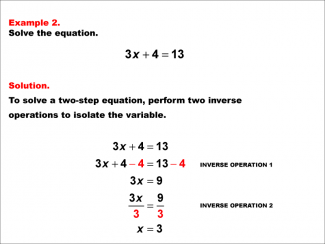 Math Example: Solving Two-Step Equations of the Form ax + b = c--Example 2