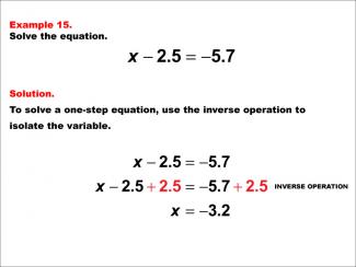 Math Example: Solving One-Step Equations: Example 15