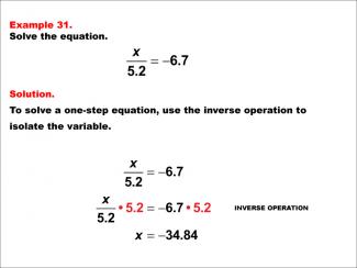 Math Example: Solving One-Step Equations: Example 31