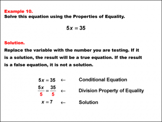 Math Example: Solving One-Step Equations Using the Properties of Equality--Example 10
