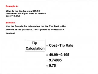 Math Example--Math of Money--Calculating Tips and Commissions--Example 4
