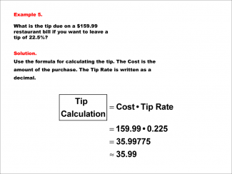 Math Example--Math of Money--Calculating Tips and Commissions--Example 5
